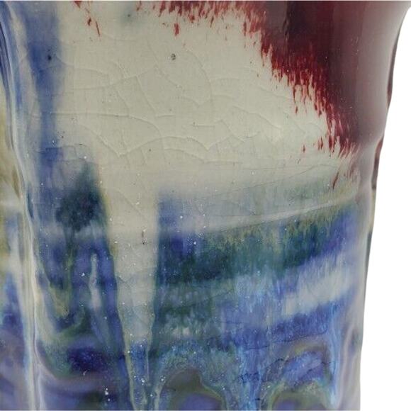Red Blue Studio Art Pottery Vase Drip Large Stoneware Ceramic Holder Iowa Corbin - Picture 9 of 12